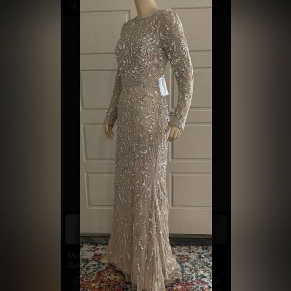 NWT STUNNING MAC DUGGAL BEADED LONG SLEEVE MOCHA - Picture 4 of 12